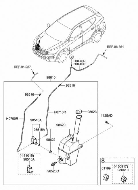 2013 Hyundai Santa Fe Sport Reservoir & Pump Assembly-Washer Diagram for 98610-4Z000