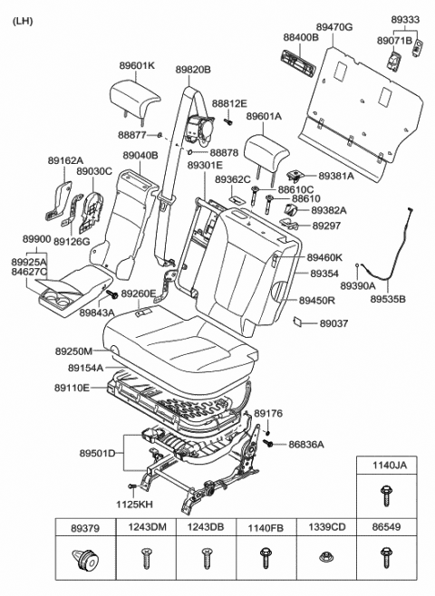 2006 Hyundai Santa Fe 2Nd Rear Center Seat Belt Assembly Diagram for 89810-0W010-J4