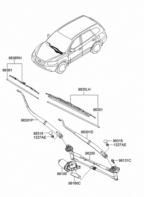 2006 Hyundai Santa Fe Crank Arm-Windshield WIPER Motor Diagram for 98160-2B000
