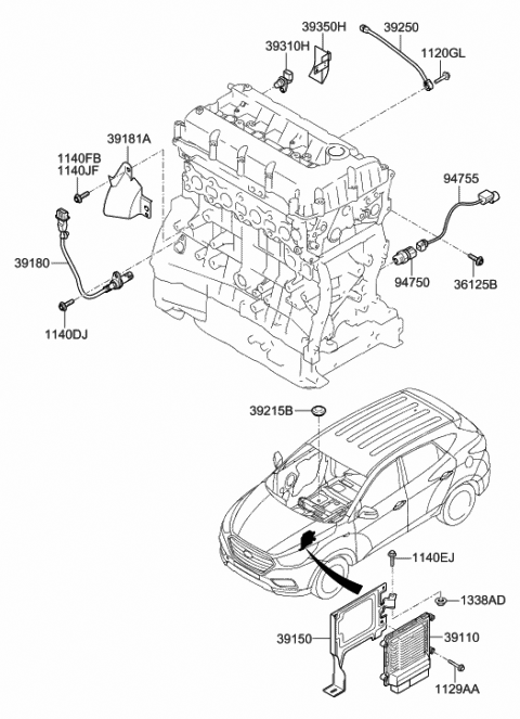 2011 Hyundai Tucson Bracket-Pcu Diagram for 39150-2G300