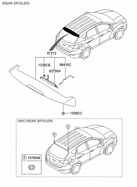 2010 Hyundai Tucson Rear Spoiler Assembly Diagram for 87210-2S000