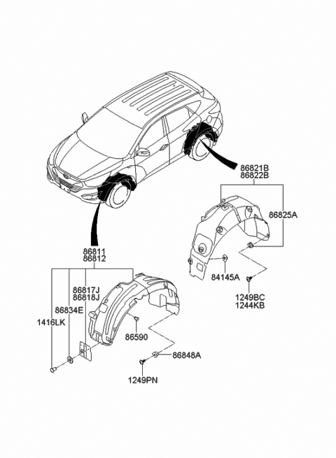 2009 Hyundai Tucson Rear Wheel Guard Assembly,Left Diagram for 86821-2S000