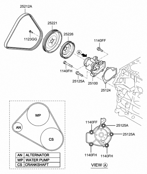 2006 Hyundai Tiburon Pump Assembly-Coolant Diagram for 25100-37202