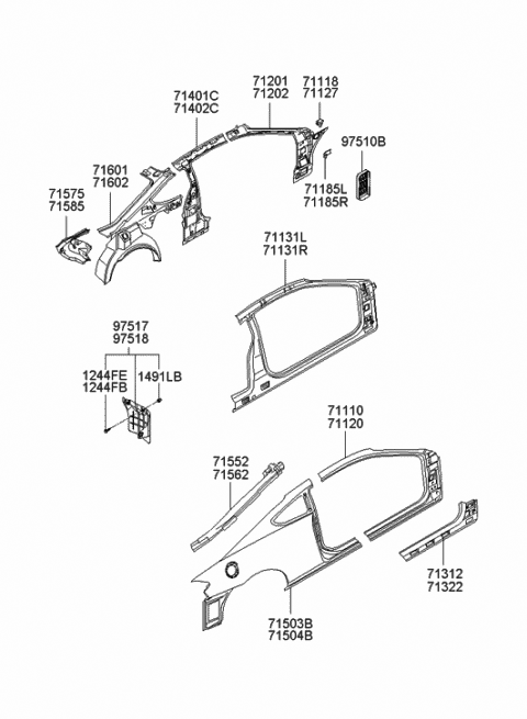 2008 Hyundai Tiburon Extension Assembly-Side Outer Rear,RH Diagram for 71581-2C002