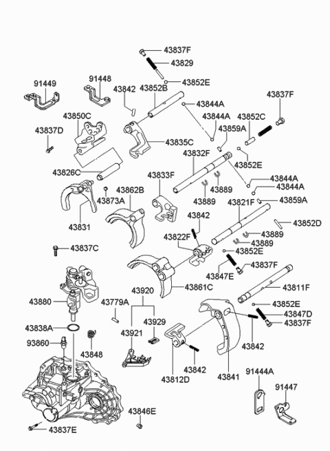 2008 Hyundai Tiburon Bracket-Shift Control Cable Diagram for 43921-39110