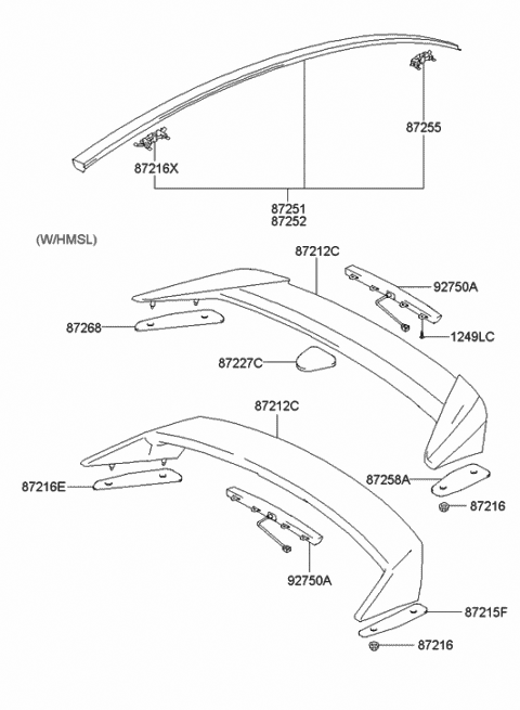 2008 Hyundai Tiburon Roof Garnish & Rear Spoiler Diagram