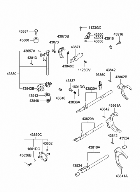 2008 Hyundai Tiburon Gear Shift Control-Manual Diagram 2