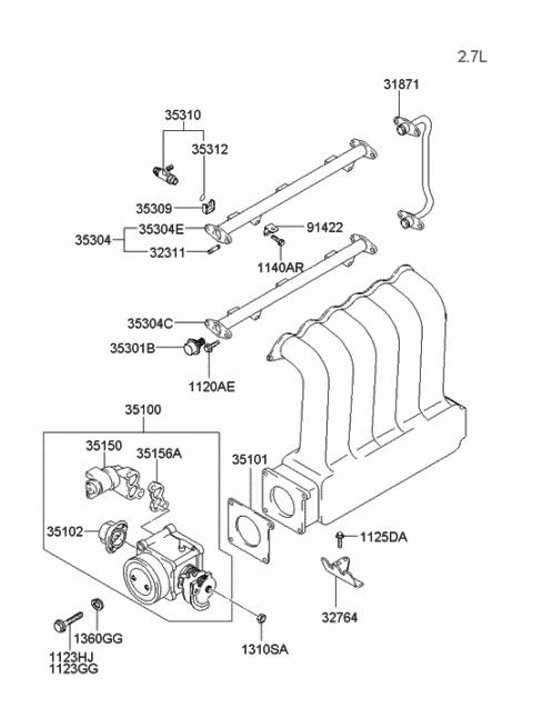 2008 Hyundai Tiburon Throttle Body & Injector Diagram 2