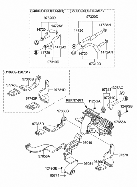 2011 Hyundai Santa Fe Duct-Rear Heating,LH Diagram for 97360-2B000