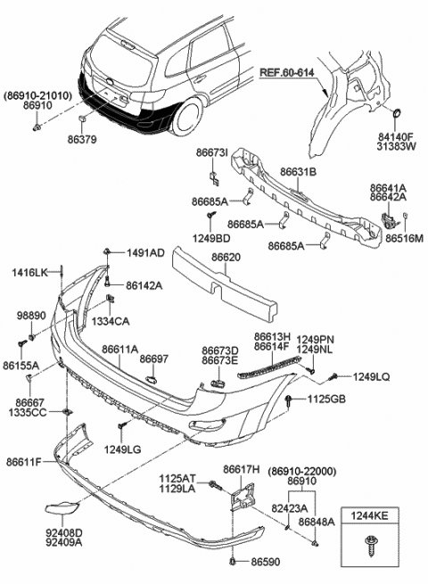 2011 Hyundai Santa Fe Absorber-Rear Bumper Energy Diagram for 86620-0W700