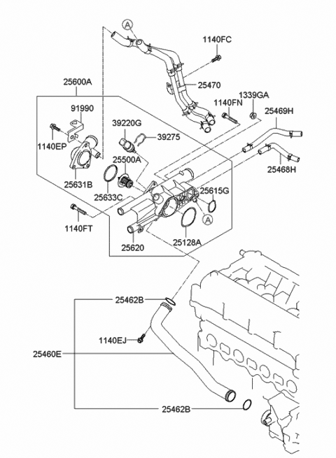 2012 Hyundai Santa Fe Hose Assembly-Water B Diagram for 25468-3CAB0