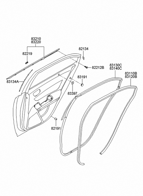 Genuine Hyundai 83220-3K000 Door Belt Weatherstrip Assembly Genuine Hyundai 83220-3K000 Door Belt Weatherstrip Assembly