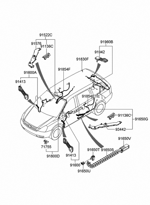 2008 Hyundai Entourage Wiring Harness-Roof Diagram for 91800-4D620