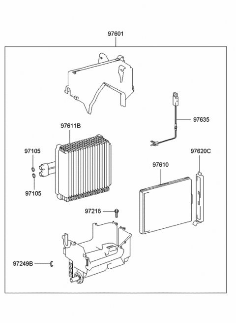 2004 Hyundai Accent Core & Seal Assembly-Evaporator Diagram for 97609-1C000
