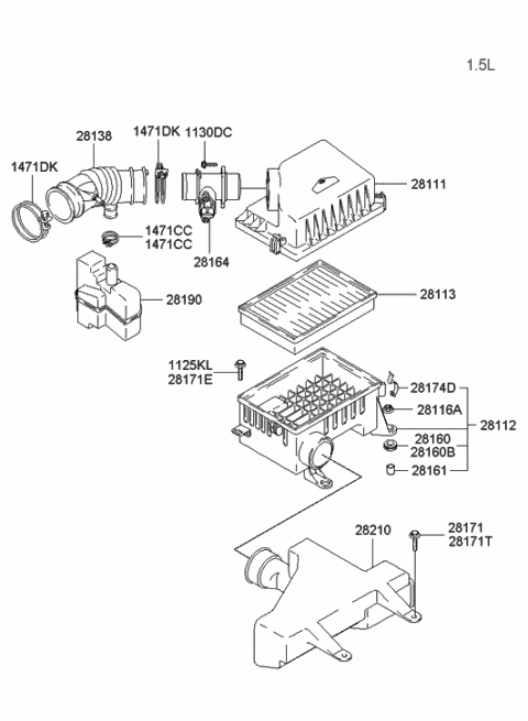 1999 Hyundai Accent Air Cleaner Filter Diagram for 28113-22600