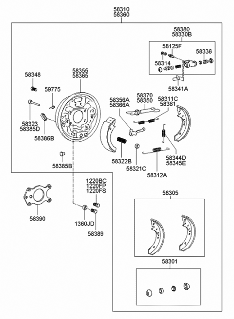 2005 Hyundai Accent Spring-Shoe Return,Lower Diagram for 58312-24000