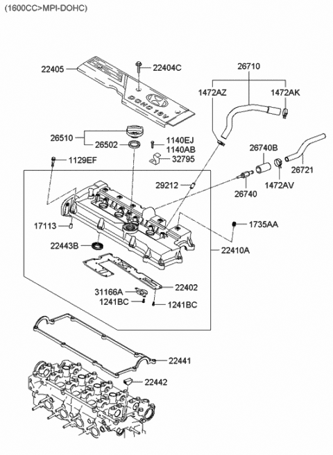 2000 Hyundai Accent Cover Assembly-Rocker Diagram for 22410-22610