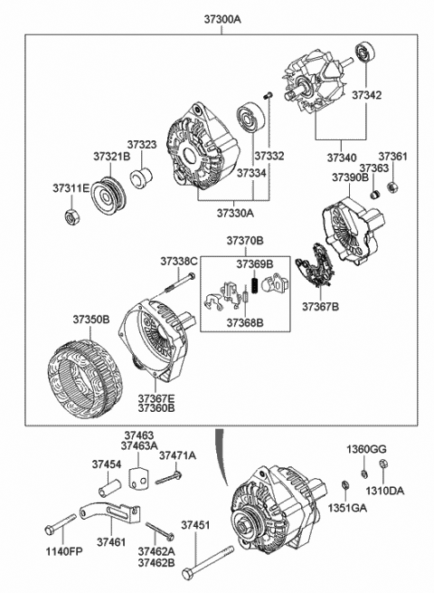 2005 Hyundai Accent Pulley-Generator Diagram for 37321-22650