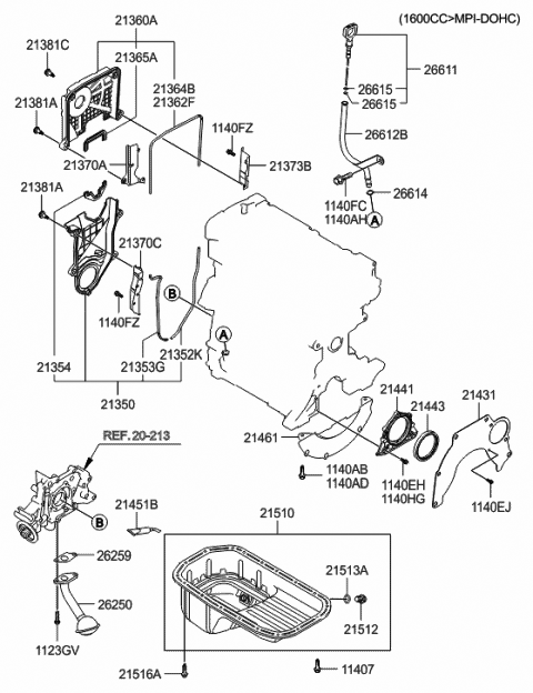 2003 Hyundai Accent Oil Level Gauge Rod Assembly Diagram for 26611-26000