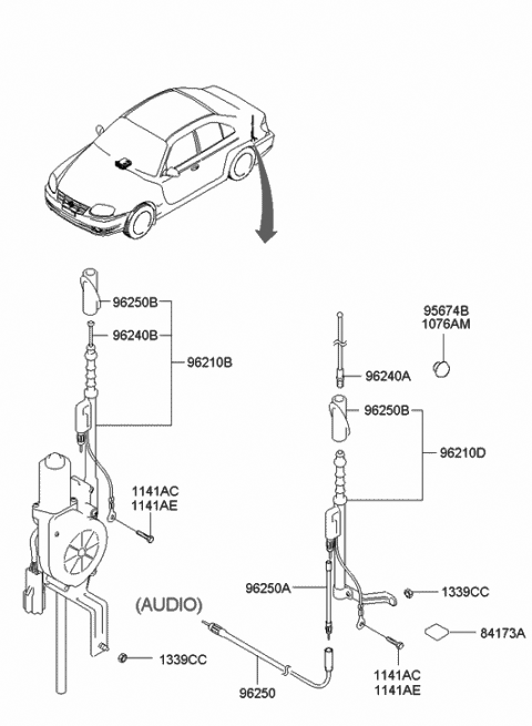 2003 Hyundai Accent Pole Assembly-Automatic Antenna Diagram for 96253-25501