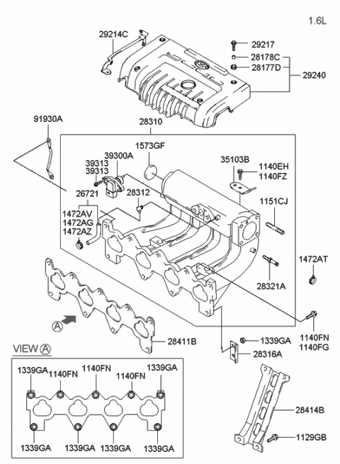 2005 Hyundai Accent Manifold Assembly-Intake Diagram for 28310-26352