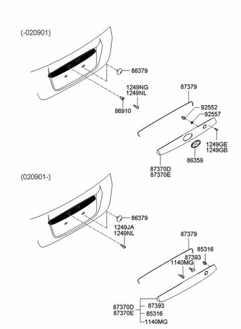 1999 Hyundai Accent GARNISH Assembly-TAILGATE Diagram for 87371-25210-CA