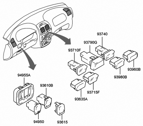 2005 Hyundai Accent BLANKING-HEADLAMP Washer Switch Diagram for 93645-25000