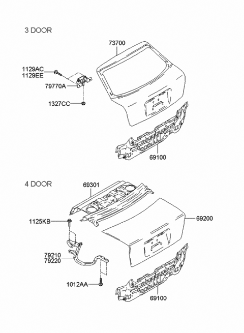 2002 Hyundai Accent Hinge Assembly-Tail Gate Diagram for 79770-2D201