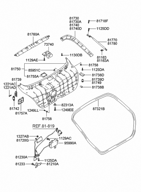 2000 Hyundai Accent DAMPER-TAILGATE Covering Shelf Diagram for 85951-25200