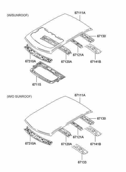 2005 Hyundai Accent Panel-Roof Diagram for 67111-25151