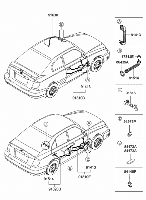 2005 Hyundai Accent Wiring Assembly-Front Door(Passenger) Diagram for 91825-25000