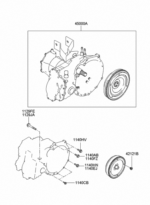 2005 Hyundai Accent Ata & Torque Converter Assembly Diagram for 45000-22881