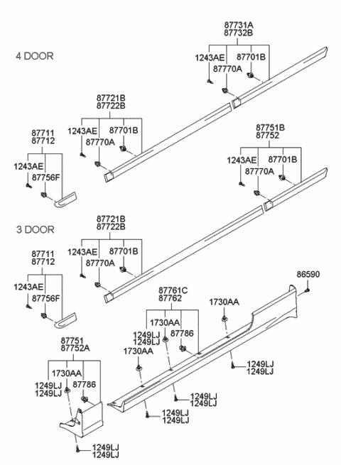 2001 Hyundai Accent Moulding Assembly-Quarter Waist Line,LH Diagram for 87741-25200