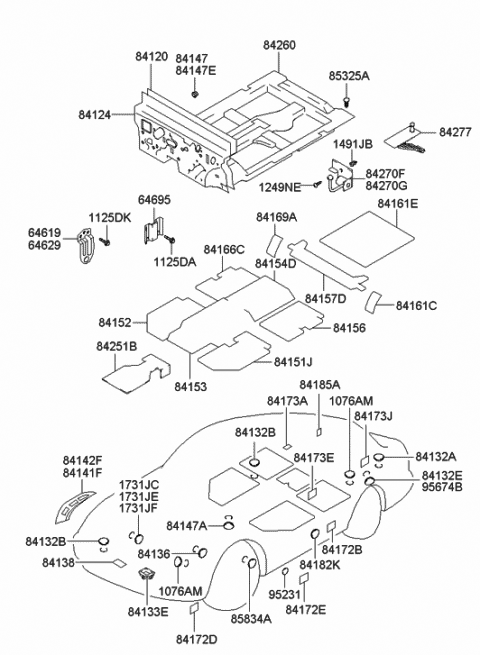 2004 Hyundai Accent Isolation Pad & Floor Covering Diagram
