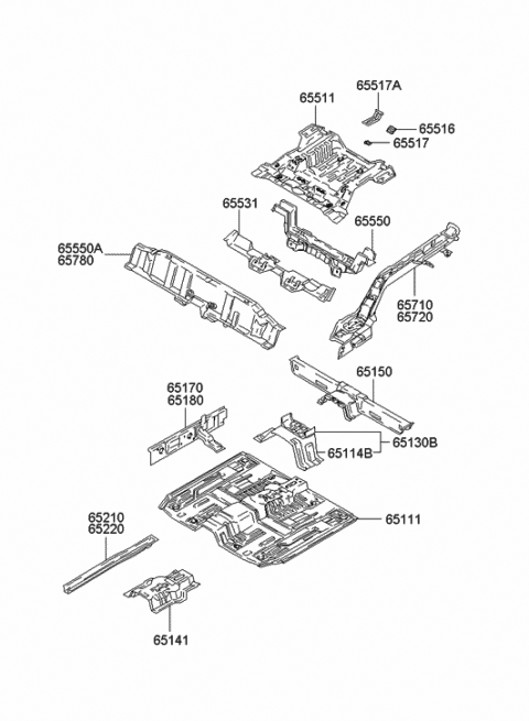 2001 Hyundai Accent Crossmember Assembly-Front Seat Diagram for 65150-25000