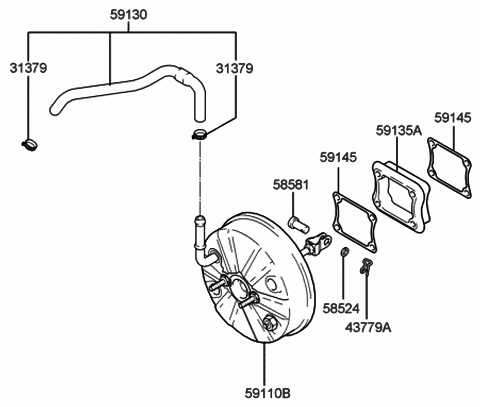 1999 Hyundai Accent Hose Assembly-Brake Booster Vacuum Diagram for 59130-25100