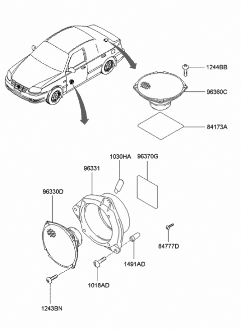 1999 Hyundai Accent Rear Speaker Assembly Diagram for 96360-25100