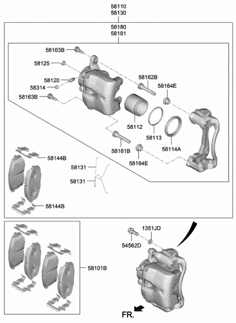 2019 Hyundai Veloster CALIPER Kit-Brake,LH Diagram for 58180-J3A00
