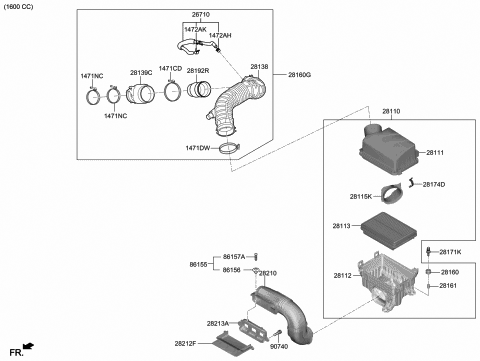 2019 Hyundai Veloster Cover-Air Cleaner Diagram for 28111-M6100