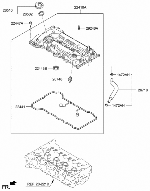Right Genuine Hyundai 22420-3C700 Rocker Arm Cover Assembly Right Genuine Hyundai 22420-3C700 Rocker Arm Cover Assembly