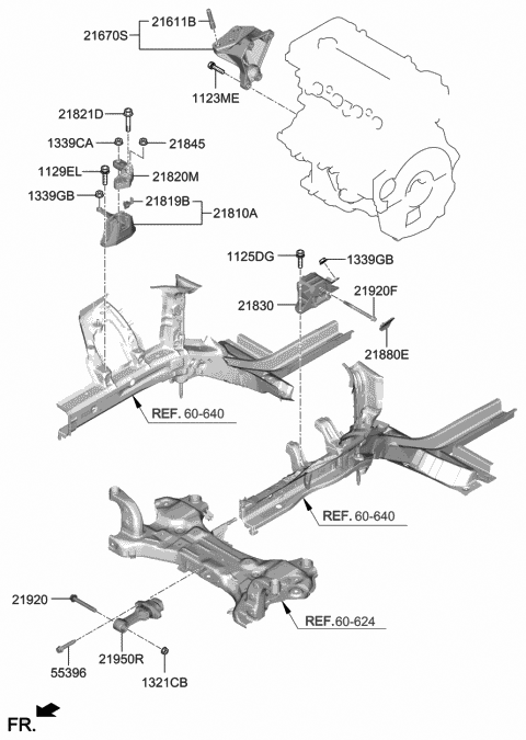 2020 Hyundai Veloster Engine Mounting Bracket Assembly Diagram for 21825-F2000