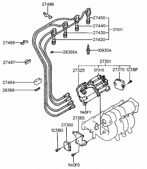 1991 Hyundai Sonata Spark Plug & Cable (I4,SOHC) Diagram 3
