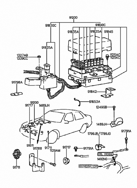 1988 Hyundai Sonata Relay And Fuse Box Kit Diagram for 91840-33A00