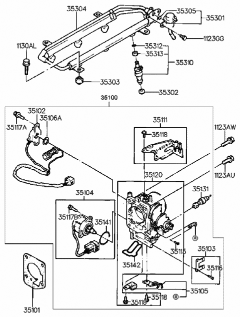 1992 Hyundai Sonata Throttle Body & Injector Diagram 1