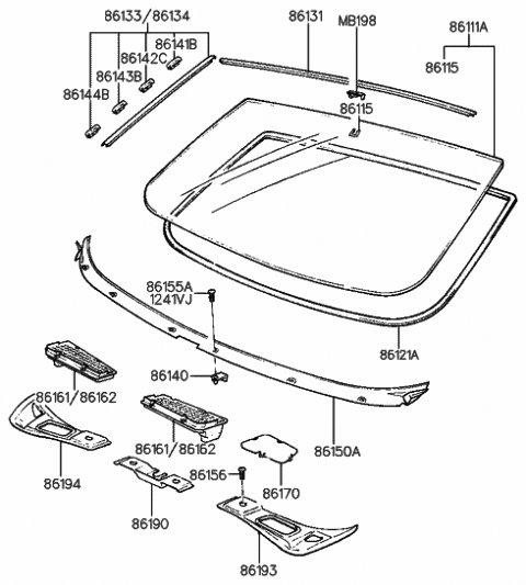 1990 Hyundai Sonata MOULDING Assembly-Windshield Side,LH Diagram for 86132-33100