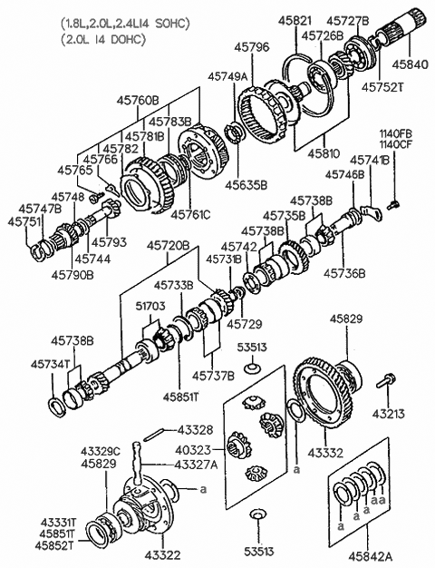 1990 Hyundai Sonata Spacer Set-Differential Gear Diagram for 45842-34010