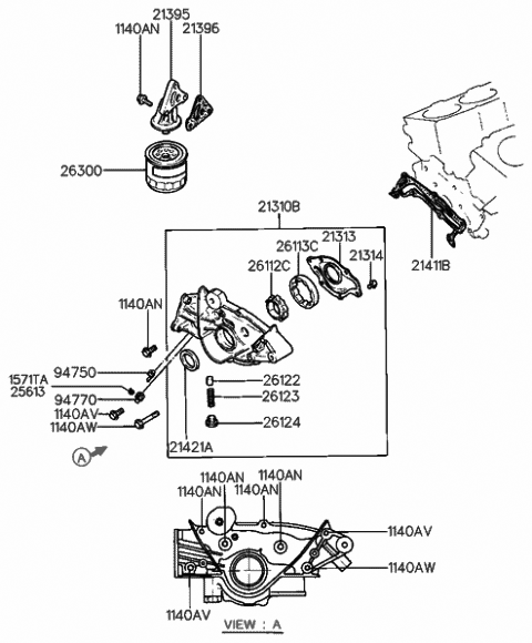 1990 Hyundai Sonata Engine Oil Filter Assembly Diagram for 26300-35056