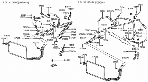 1992 Hyundai Sonata Power Steering Hose & Bracket Diagram 2