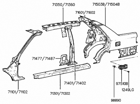 1993 Hyundai Sonata Panel Assembly-Quarter Inner,LH Diagram for 71601-33300