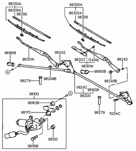 1992 Hyundai Sonata Windshield Wiper Blade Assembly Diagram for 98350-33102